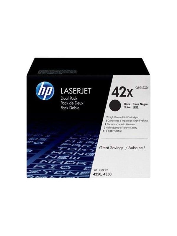 HP 42X - 2 pakker - Højtydende - sort - original - LaserJet - tonerpatron (Q5942XD) - for LaserJet 4240, 4250, 4350
