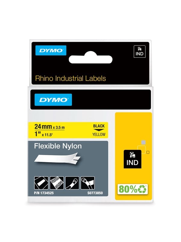 DYMO Dymo Rhino fleksibel nylon | 24 mm x 3,5 m | sort på gul