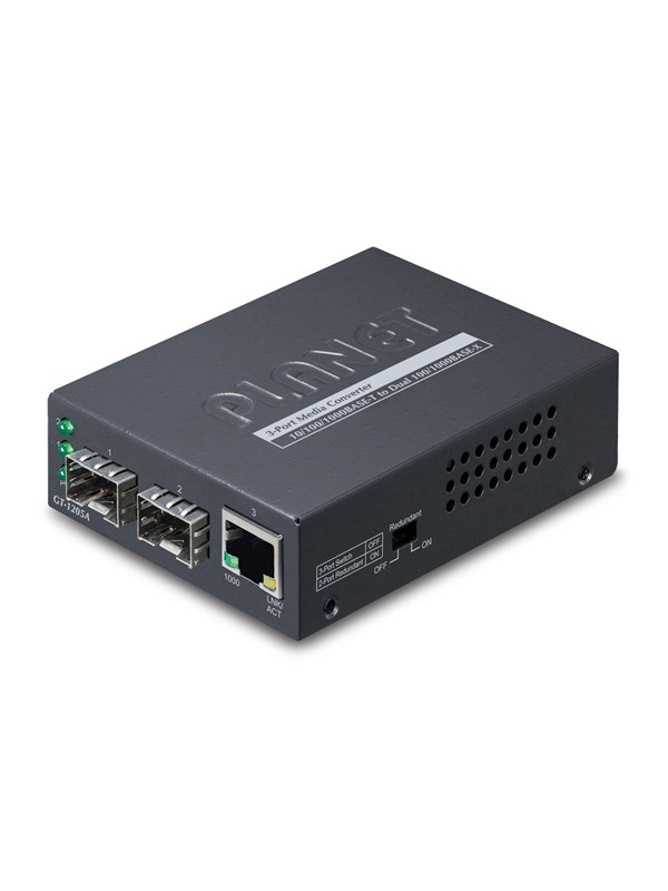 PLANET GT-1205A - Fibermedieomformer - 1GbE - 10Base-T, 100Base-TX, 1000Base-T - 3 porte - RJ-45 / SFP (mini-GBIC)