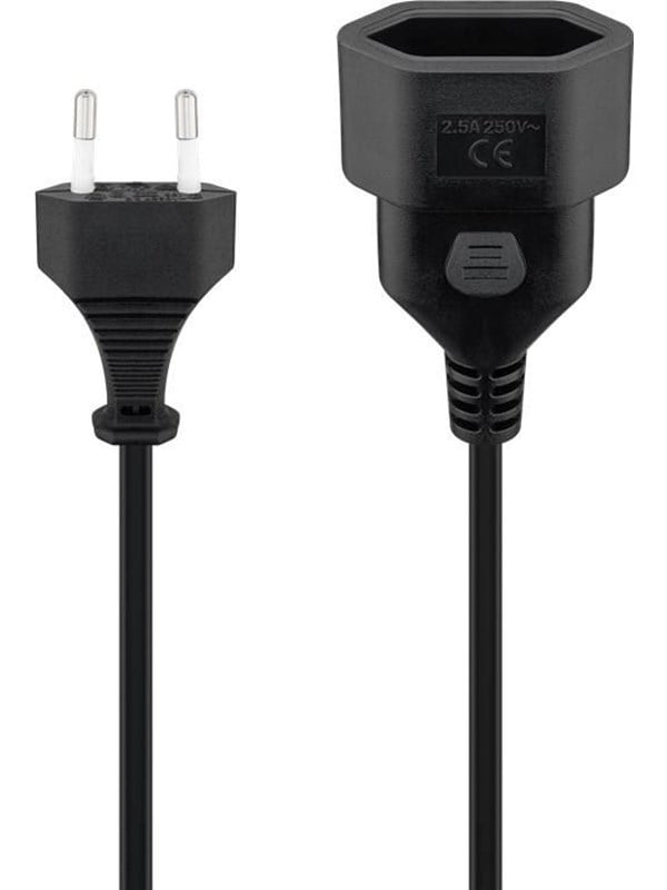 DELTACO DEL-109AE - Forlængerkabel til strøm - Europlug (han) lige til IEC 60906-1 (hun) lige - AC 250 V - 2.5 A - 3 m - sort