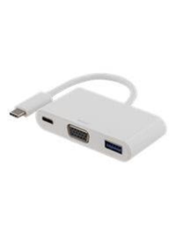 DELTACO USB-C to VGA and USB Type A adapter, USB-C FM, 60W, white