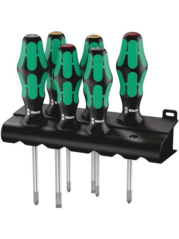 Wera 335/350/355/6 Skruetrækkersæt Kraftform Plus Lasertip + rack, 6 dele