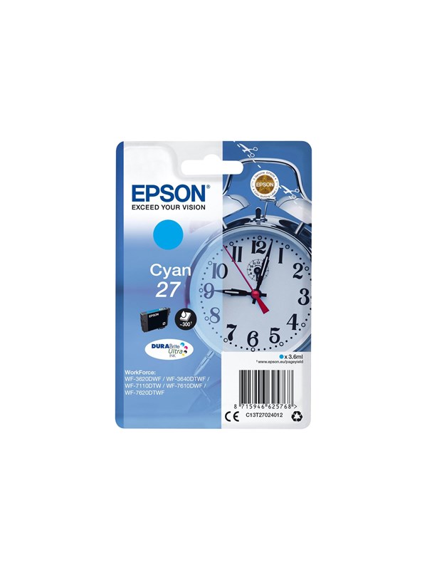 EPSON Blæk C13T27024012 27 Alarm Clock Cyan