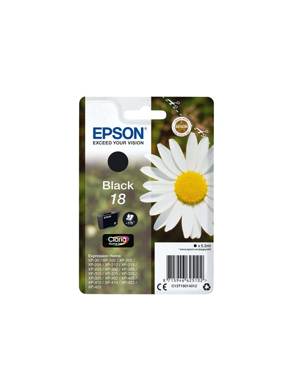 Epson Epson 18 Blækpatron sort T1801 Modsvarer: N/A