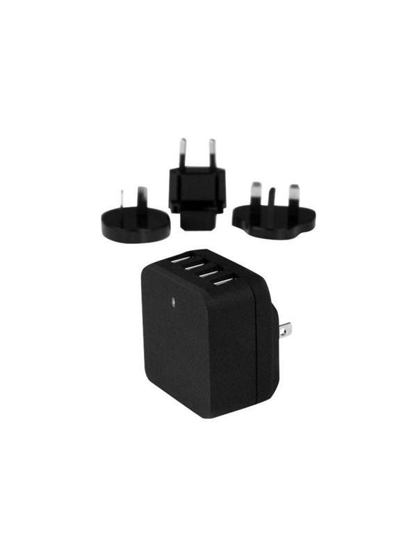 Startech 4-Port Travel USB Wall Charger - 34W/6.8A International Travel Adapter - Portable USB Charging Station (USB4PACBK) - Strømforsyningsadapter - 34 Watt - 6.8 A - 4 output-stikforbindelser (USB) - sort - for P/N: USBLT1MW, USBLT1MWS, USBLT2MBR, USBLT2MW, USBLT30CMW, USBLTM1MBK, USBLTM1MWH