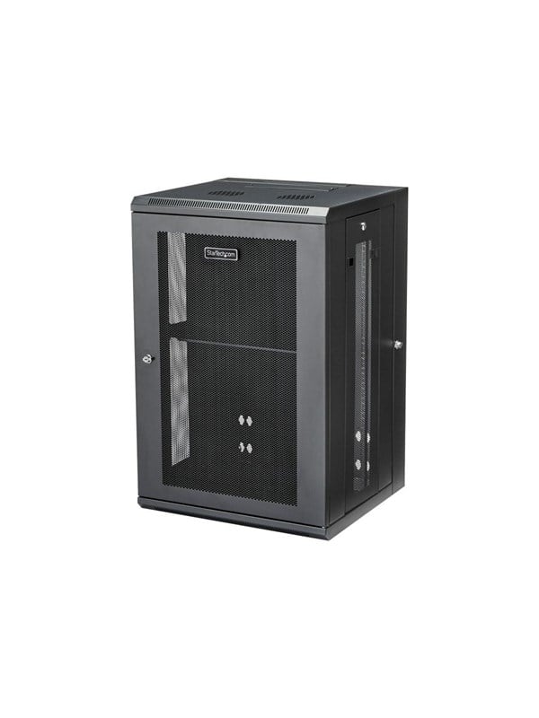 Startech 18U 19 Wall Mount Network Cabinet, 16 Deep Hinged Locking IT Network Switch Depth Enclosure, Assembled Vented Computer Equipment Data Rack with Shelf & Flexible Side Panels - 18U Vented Cabinet (RK1820WALHM) - Stativindelukkekabinet - vægmonterbar - sort - 18U