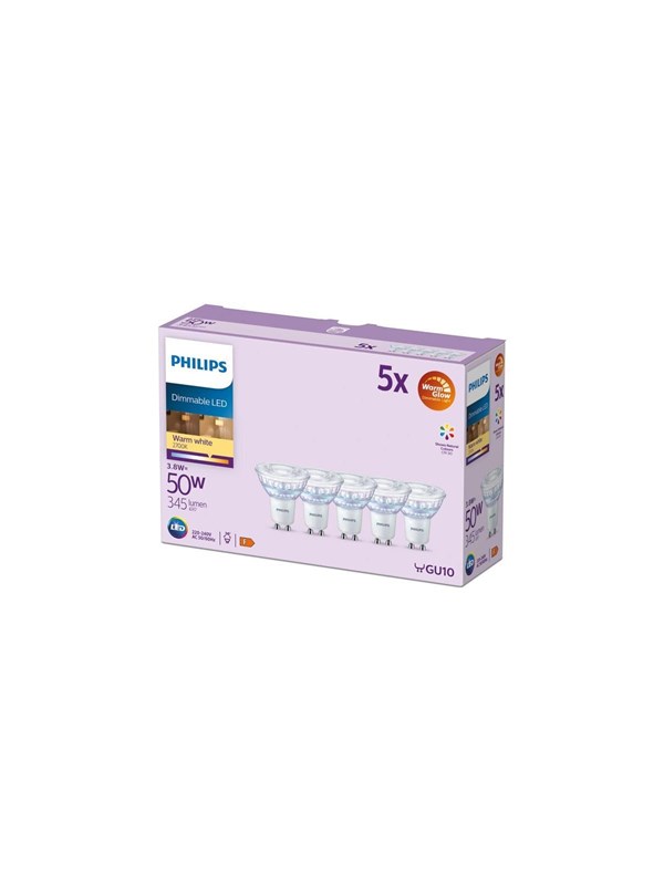 Philips LED pære Spot 3,8W/922-927 (50W) 36° WarmGlow Dæmpbar 5-pak GU10