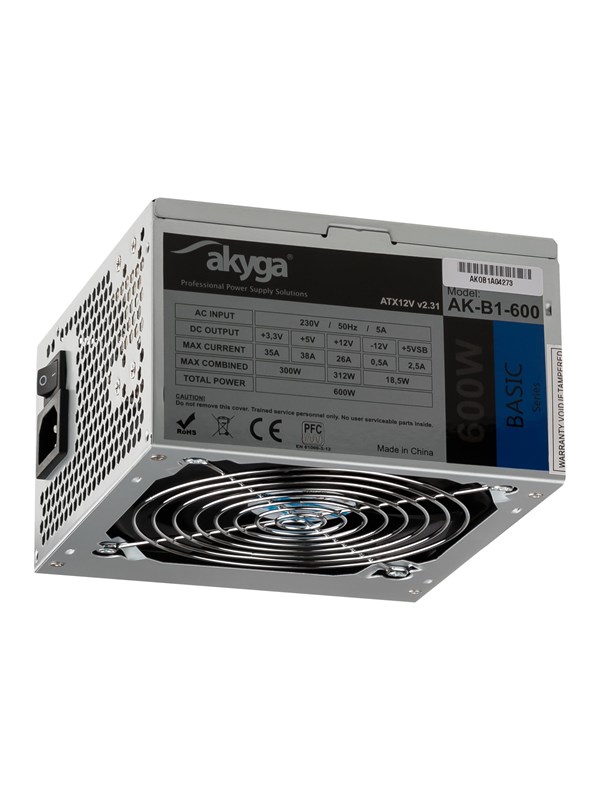 Akyga Basic Series Strømforsyning - 600 Watt - 120 mm - ATX 2.31 - 80 Plus