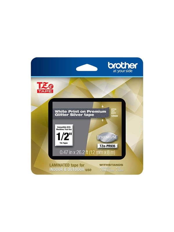 Brother Tape 12mm Tze-pr935 Hvid/glitter S�lv
