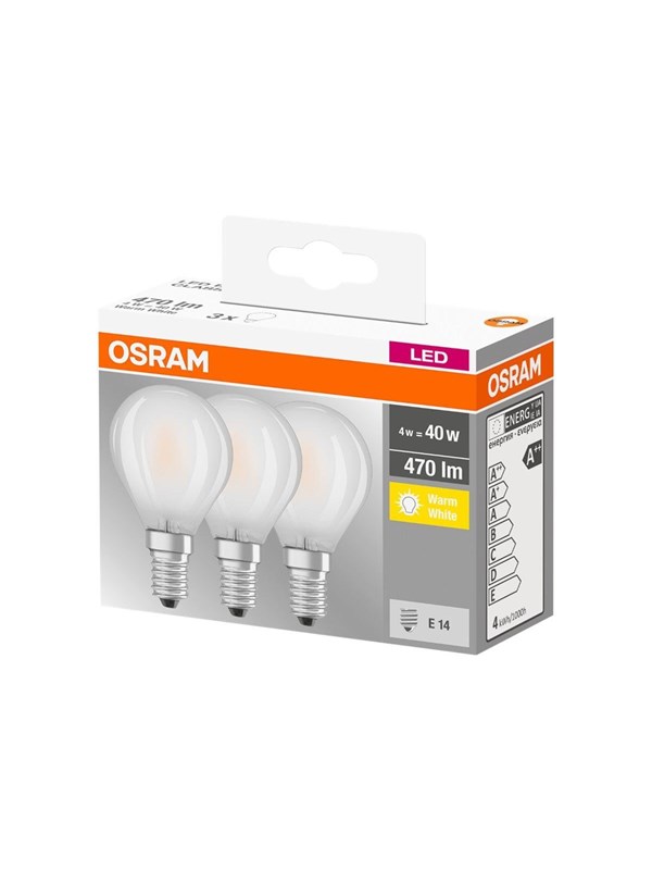 OSRAM LED BASE CLASSIC P - LED-lyspære - form: P45 - matteret finish - E14 - 4 W (tilsvarende 40 W) - klasse E - varmt hvidt lys - 2700 K
