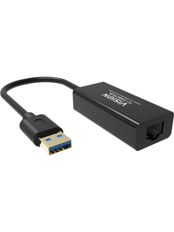 Vision TC-USBETH/BL - Netværksadapter - USB 2.0 - Gigabit Ethernet x 1 - sort