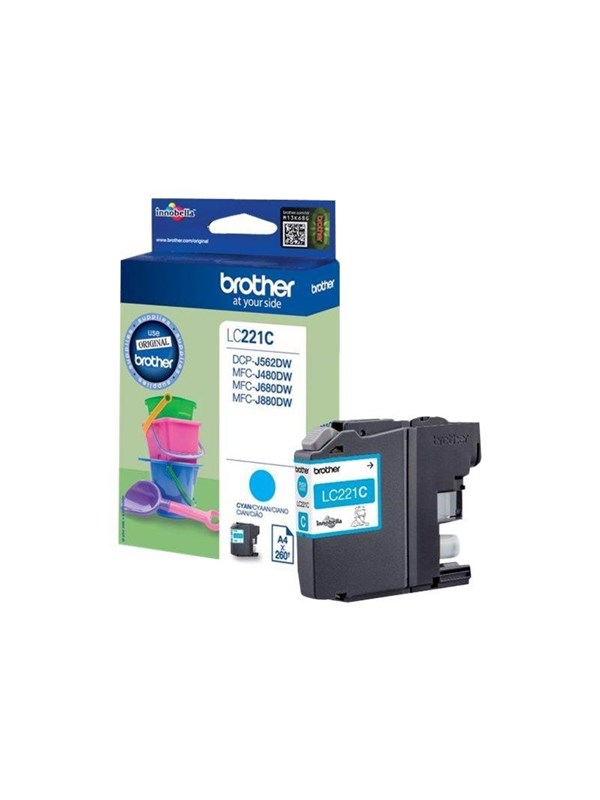 Brother Blækpatron cyan, 260 sider (3,9 ml) LC221C Modsvarer: N/A