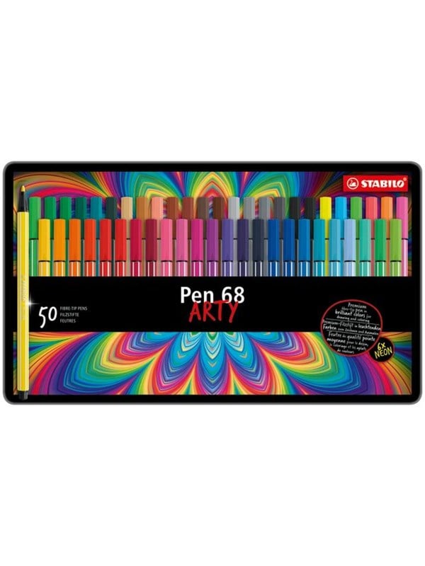 Stabilo Pen 68 Arty med 50 stk. ass. farver i metalæske