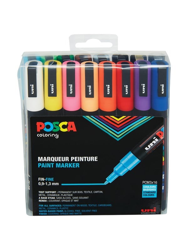 Paintmarker POSCA PC-3M - med 16 stk. ass. farver