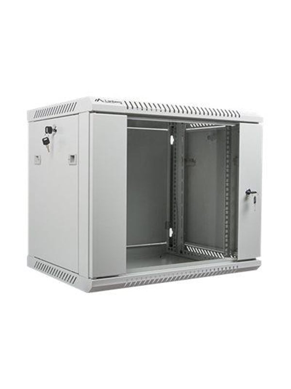 19" vægmonteret rackskab - Lanberg 9U, 600×450 mm, grå, glasdør