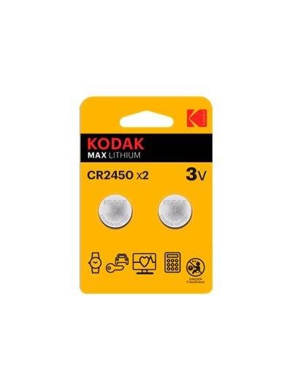 Knappcelle batteri CR2450 3V - Kodak Lithium (2 stk.)