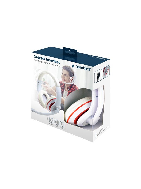 Gembird MHS-03-WTRD Stereo Headset - 3.5mm Minijack - Hvid med Rød