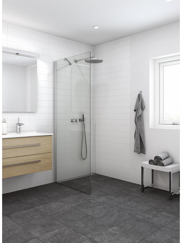 Dansani Match brusevæg, model D, 77 cm, klart glas, satin profil