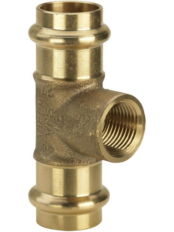 VIEGA SANPRESS tee 35mm x1 af rødgods, med SC-Contur med indvendig gevind
