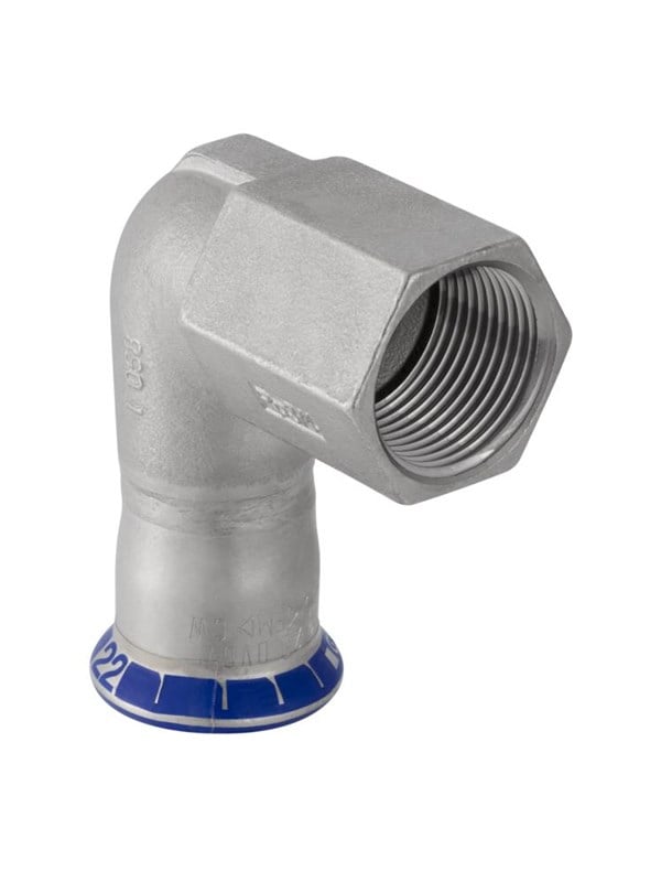 Mapress Rustfrit, 15 mm x ??" overgangsvinkel 90, presmuffe/muffe (Rp) - Geberit