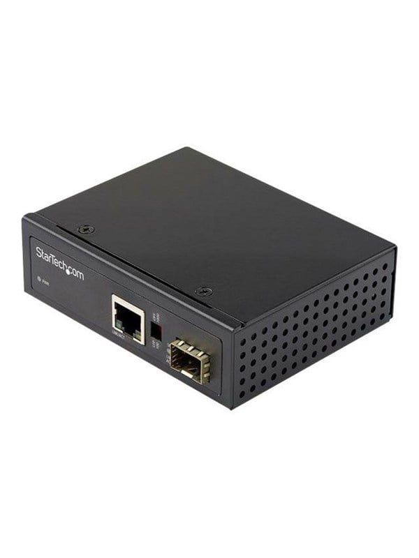 StarTech.com Industrial Fiber to Ethernet Media Converter, 1Gbps SFP to RJ45/ Cat6, Singlemode/Multimode Optical Fiber to Copper Gigabit Eternet Network, 12-56V DC, IP-30/ -40 to +75C - Fiber Media Co