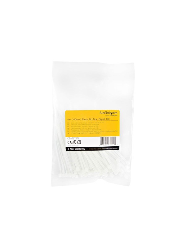 100 PACK 4 CABLE TIES -WHITE NYLON ZIP TIE WRAPS UL TAA