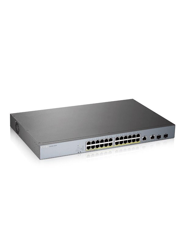 Zyxel GS1350-26HP - Switch - smart - 24 x 10/100/1000 (PoE+) + 2 x combo Gigabit SFP (uplink) - desktop, monterbar på stativ - PoE+ (375 W)