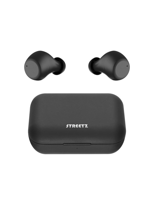 STREETZ TWS-110 True Wireless Stereo In-Ear-hovedtelefoner, dobbelt headset, opladningsetui, sort