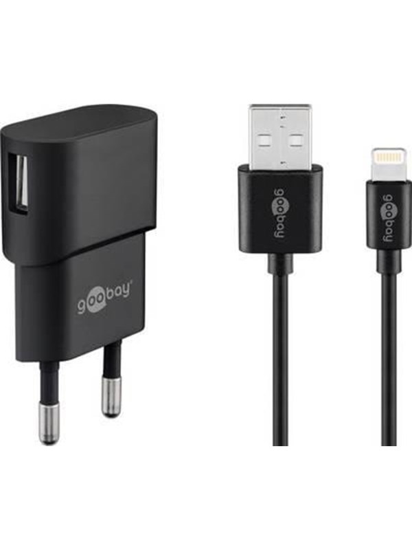 Goobay Apple Lightning laddningssats (5 W) Strömförsörjning med Apple Lightning-kabel 1 m (svart)