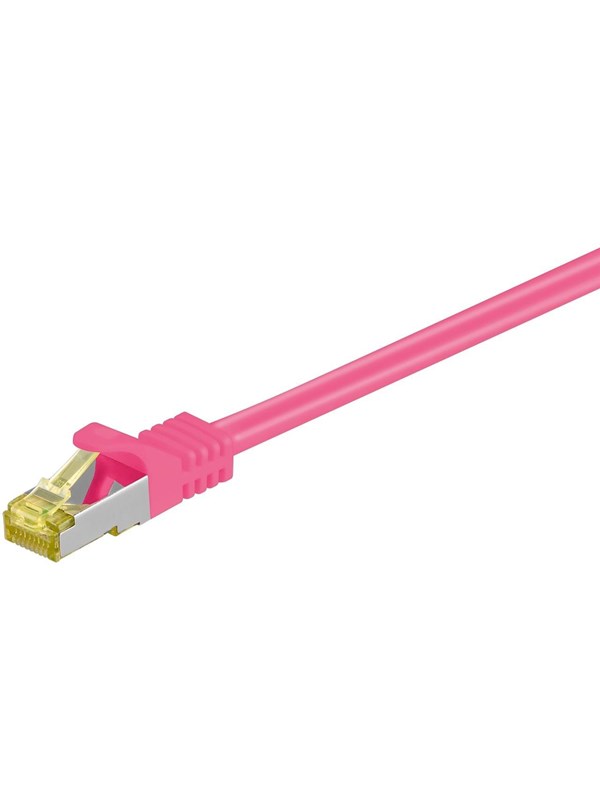 Goobay RJ45 netværkskabel S/FTP (PiMF), 500 MHz, med CAT 7 råkabel, magenta, 0,25 m LSZH halogenfri kabelkappe, kobber, RJ45-hanstik (CAT 6A)