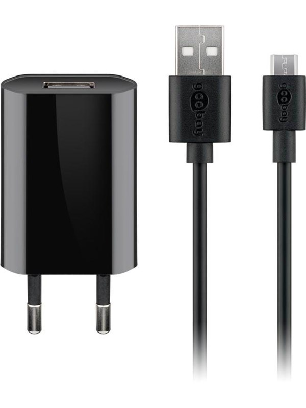 Goobay Micro-USB 5 W oplader + kabel, 1 m, sort