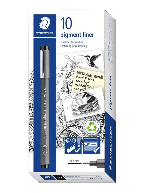 Staedtler STAEDTLER PIGMENT LINER 0,7mm SORT, ÆSKE 10 STK