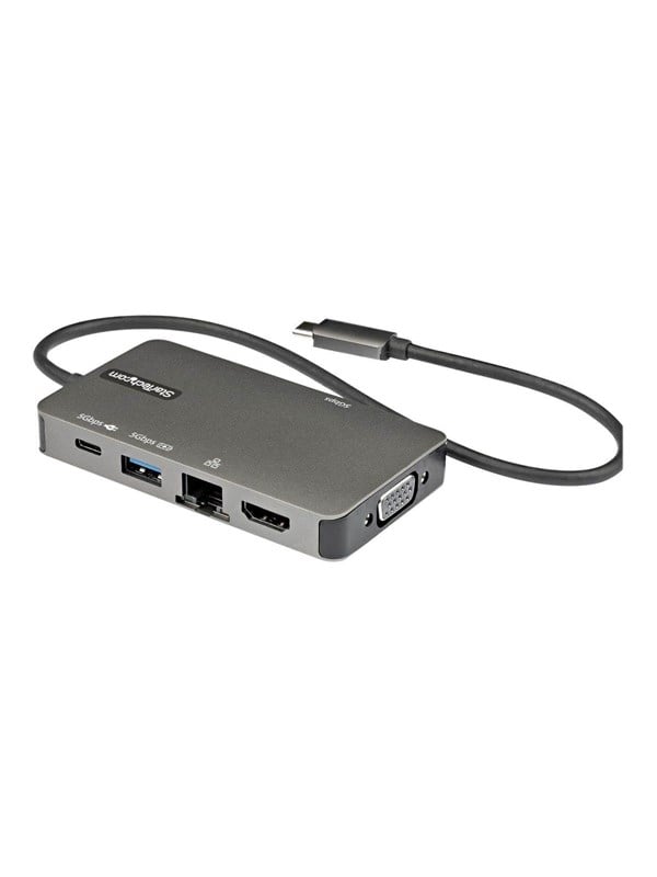 Startech USB-C Multiport Adapter, USB-C to 4K 30Hz HDMI or 1080p VGA, USB Type-C Mini Dock with 100W Power Delivery Passthrough, 3-Port USB 3.0 Hub 5Gbps, GbE, 12 Long Attached Cable - Works w/ Thunderbolt 3 (DKT30CHVPD2) - Dockingstation - USB-C - VGA, HDMI - 1GbE
