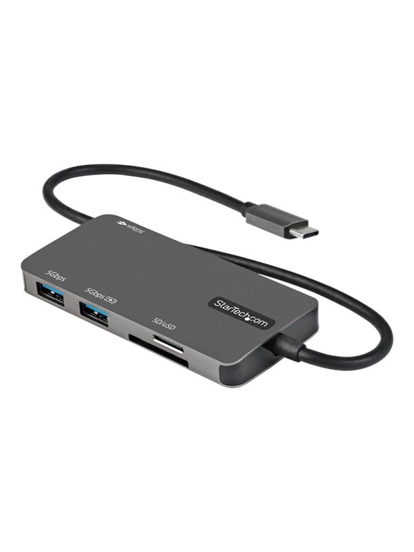 Startech USB C Multiport Adapter, USB-C to 4K 30Hz HDMI, 100W Power Delivery Pass-through, SD/MicroSD Slot, 3-Port USB 3.0 Hub, USB Type-C Mini Dock, 12 (30cm) Long Attached Cable - Thunderbolt 3 Compatible (DKT30CHSDPD) - Dockingstation - USB-C / Thunderbolt 3 - HDMI