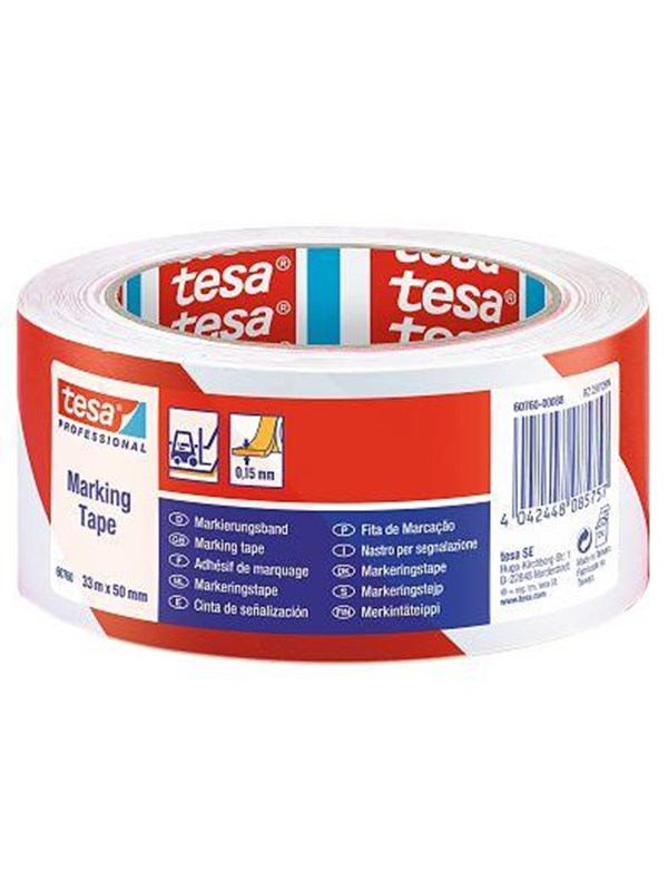 Įspėjamoji lipni juosta Tesa, 33 m 50 mm, balta/raudona