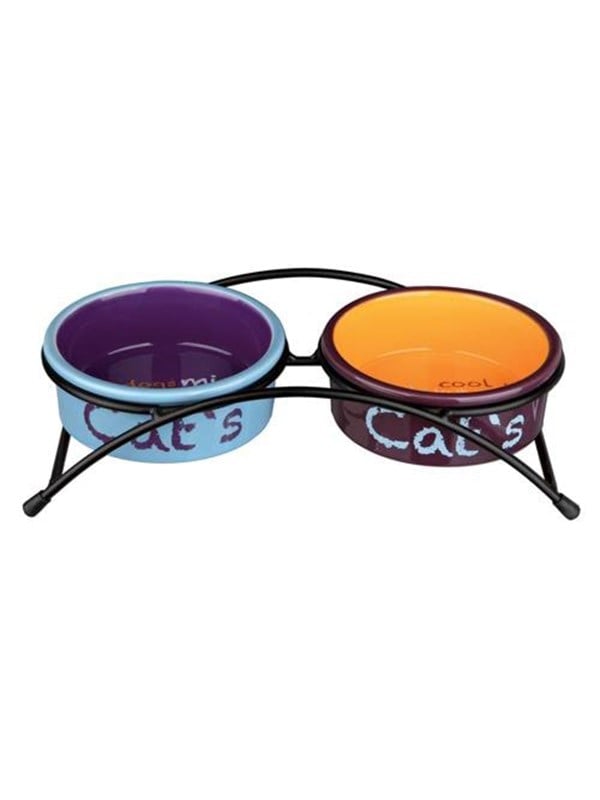 Trixie Bowl set ceramic/metal 2 × 0.3 l/ø 12 cm/26 × 7 × 13 cm light grey/antique pink/light blue