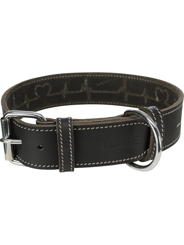 Trixie Rustic fat leather leash Heartbeat L: 47-55 cm/40 mm black