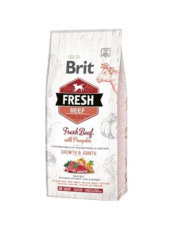 Tørfoder til hvalpe og juniorhunde Brit Fresh Beef with Pumpkin Growth & Joints Large - 12 kg