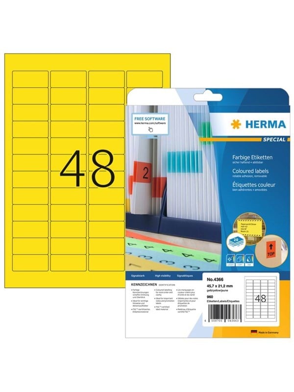 HERMA Special - Papir - mat - permanent selvklæbende - gul - 45.7 x 21.2 mm 960 etikette(r) (20 ark x 48) etiketter