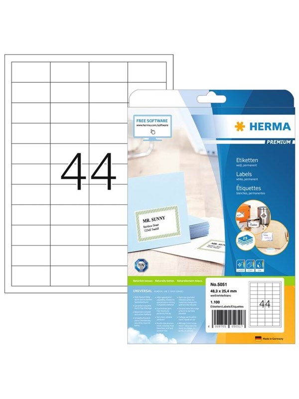 HERMA Premium Laminerede etiketter 48.3 x 25.4 mm 1100etikette(r) 5051