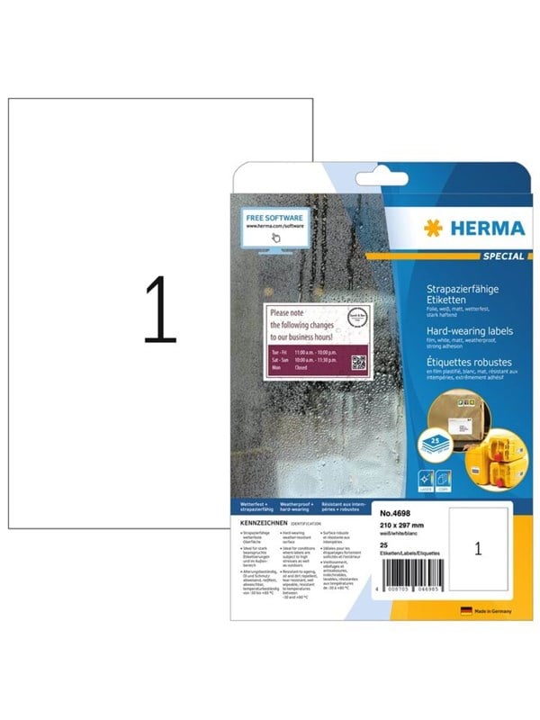 HERMA Special Filmmærkater A4 (210 x 297 mm) 25etikette(r)