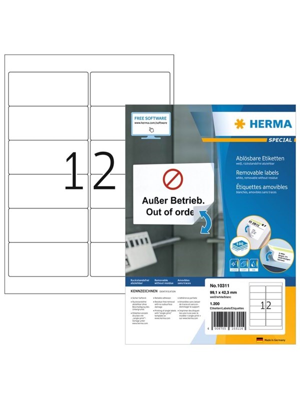 HERMA Special - Papir - mat - genpositionerbar selv-klæbende - hvid - 99.1 x 42.3 mm 1200 etikette(r) (100 ark x 12) adresseetiketter