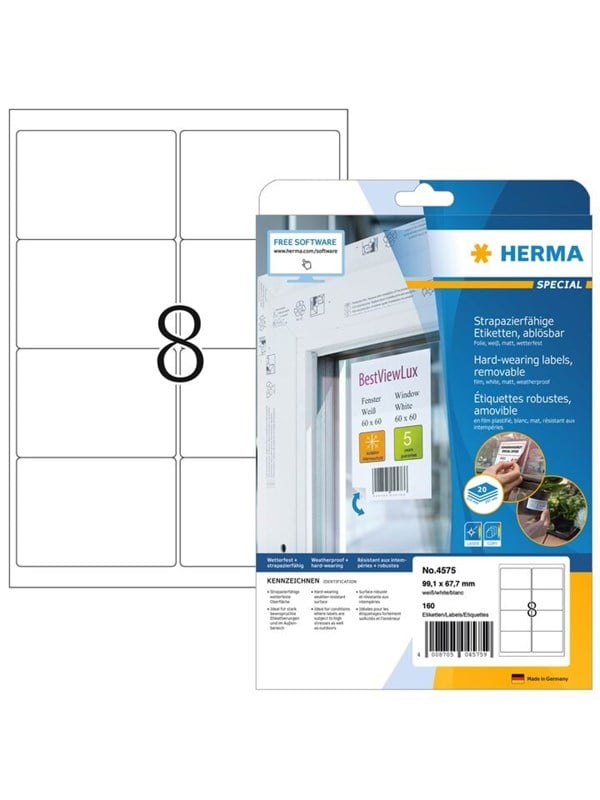 HERMA Special - Mat - aftagelig selvklæbende - hvid - 99.1 x 67.7 mm 160 etikette(r) (20 ark x 8) etiketter