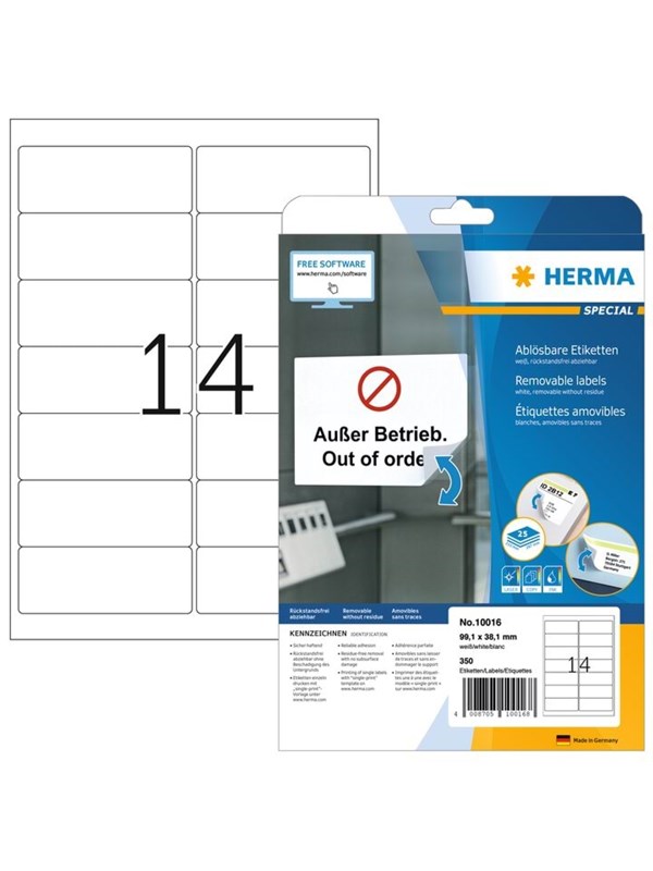 HERMA Special - Papir - mat - genpositionerbar selv-klæbende - hvid - 99.1 x 38.1 mm 350 etikette(r) (25 ark x 14) adresseetiketter
