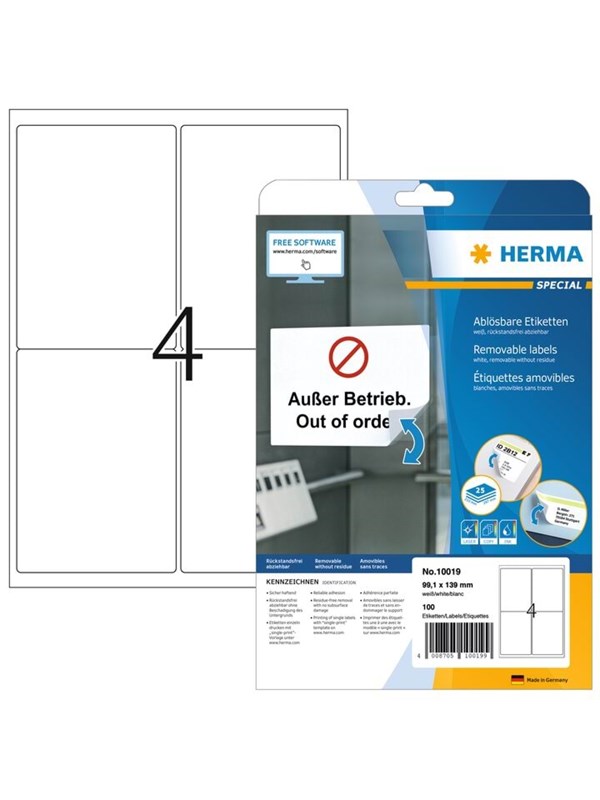 HERMA Special - Papir - mat - genpositionerbar selv-klæbende - hvid - 99.1 x 139 mm 100 etikette(r) (25 ark x 4) adresseetiketter