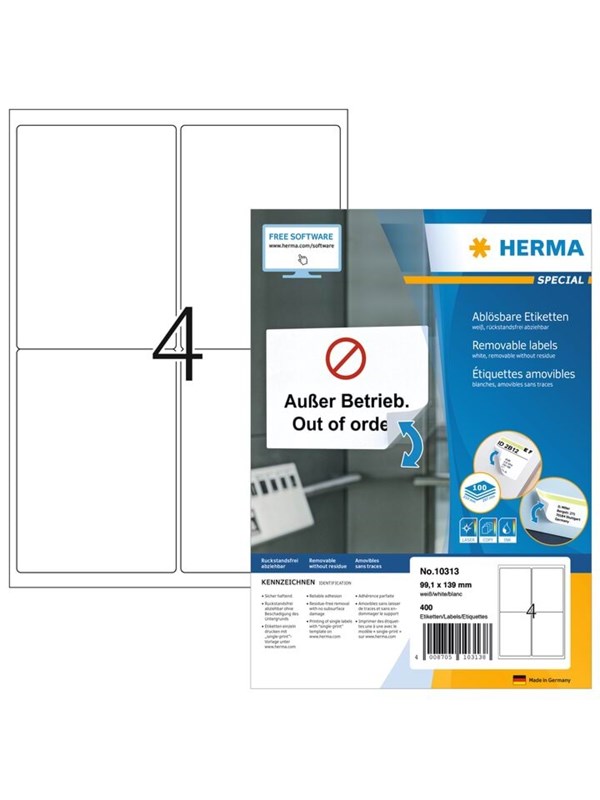 HERMA Special - Papir - mat - genpositionerbar selv-klæbende - hvid - 99.1 x 139 mm 400 etikette(r) (100 ark x 4) adresseetiketter