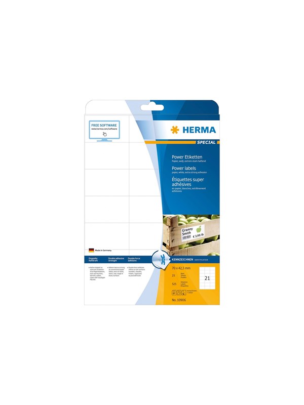 HERMA Special Power Labels - Papir - mat - ekstrastærkt klæbemiddel - hvid - 42.3 x 70 mm 525 etikette(r) (25 ark x 21) etiketter
