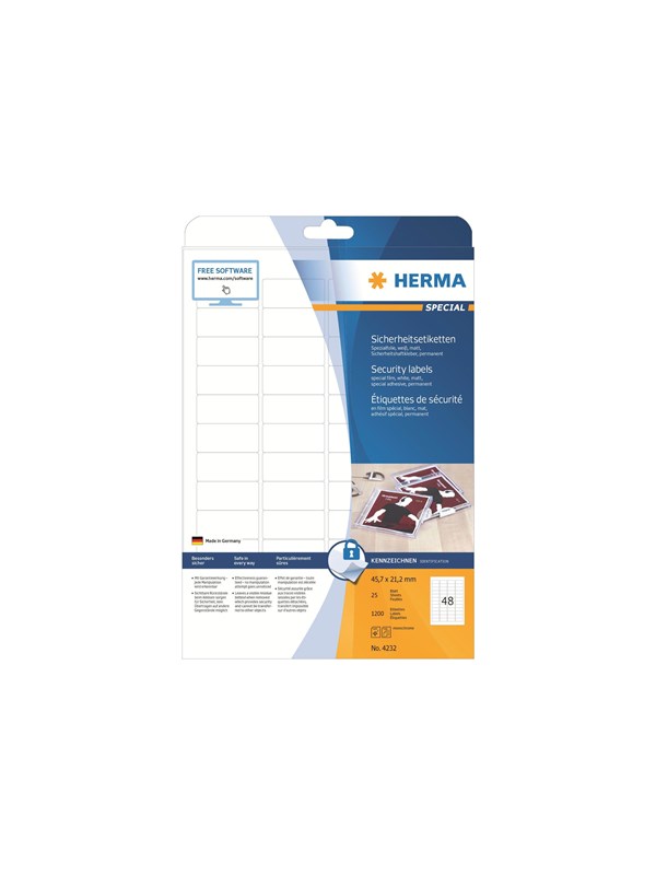 HERMA Special - Hvid - 45.7 x 21.2 mm 1200 etikette(r) (25 ark x 48) selvklæbende matte sikkerheds/forseglingsfilmmærkater