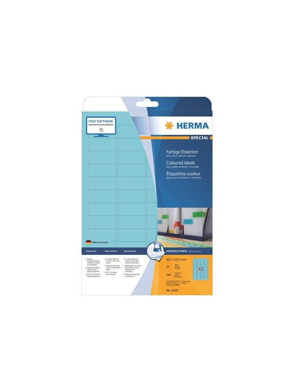 HERMA Special - Papir - mat - permanent selvklæbende - blå - 45.7 x 21.2 mm 960 etikette(r) (20 ark x 48) etiketter
