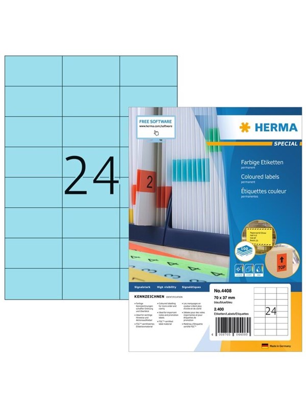 HERMA Special - Papir - mat - permanent selvklæbende - blå - 70 x 37 mm 2400 etikette(r) (100 ark x 24) etiketter